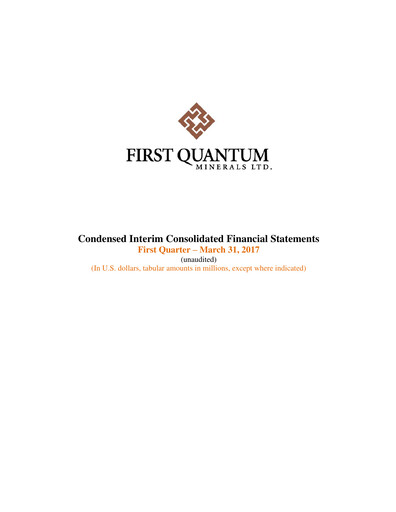 Thumbnail First Quantum Minerals
 Quarterly Report 2017-q1