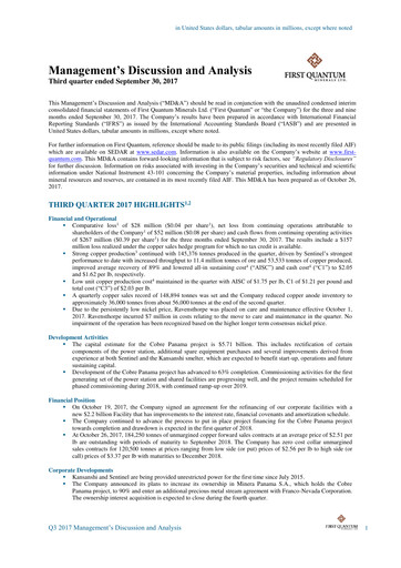 Thumbnail First Quantum Minerals
 Quarterly Report 2017-q3