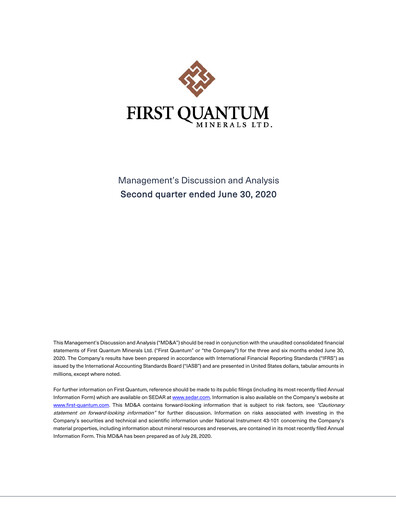 Thumbnail First Quantum Minerals
 Quarterly Report 2020-q2