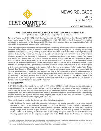Thumbnail First Quantum Minerals
 Quarterly Report 2026-q1