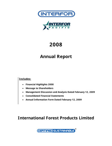 Thumbnail Interfor Annual Report 2008