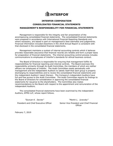 Thumbnail Interfor Financial Statement 2018