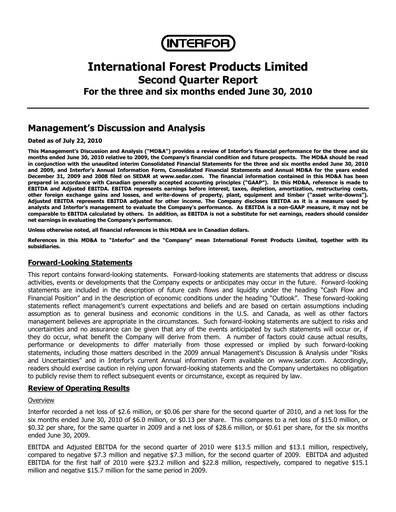 Thumbnail Interfor Quarterly Report 2010-q2