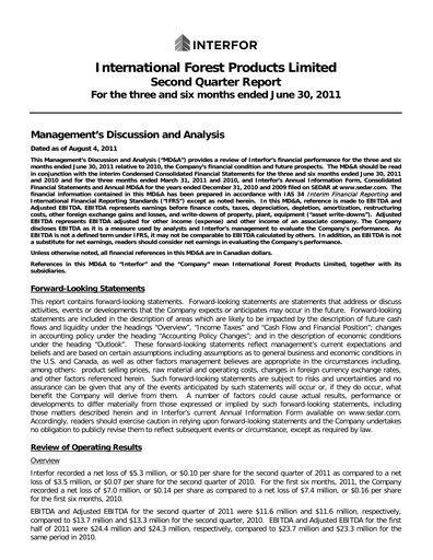 Thumbnail Interfor Quarterly Report 2011-q2