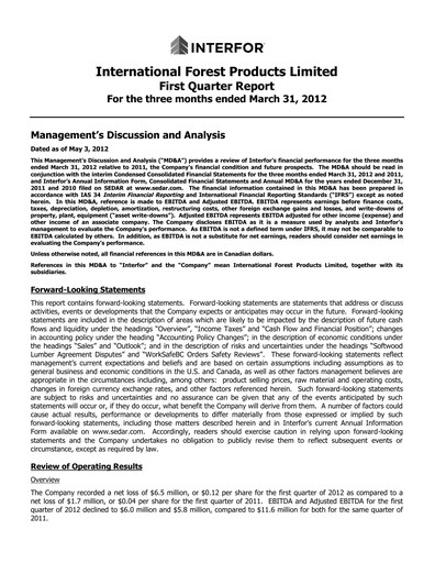Thumbnail Interfor Quarterly Report 2012-q1