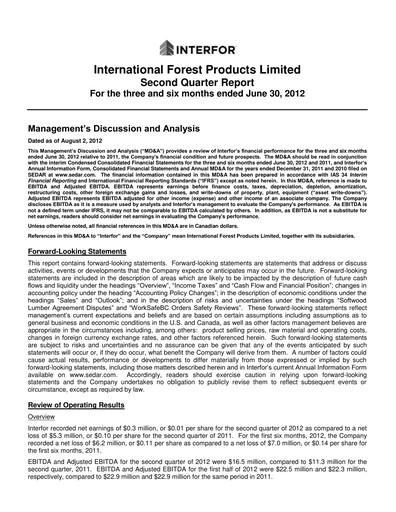 Thumbnail Interfor Quarterly Report 2012-q2