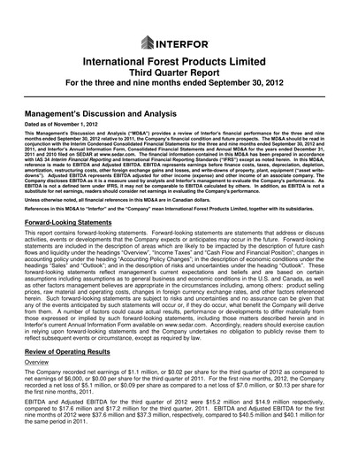 Thumbnail Interfor Quarterly Report 2012-q3