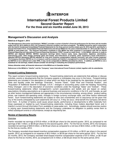 Thumbnail Interfor Quarterly Report 2013-q2