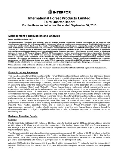 Thumbnail Interfor Quarterly Report 2013-q3