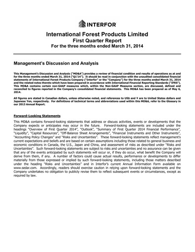 Thumbnail Interfor Quarterly Report 2014-q1