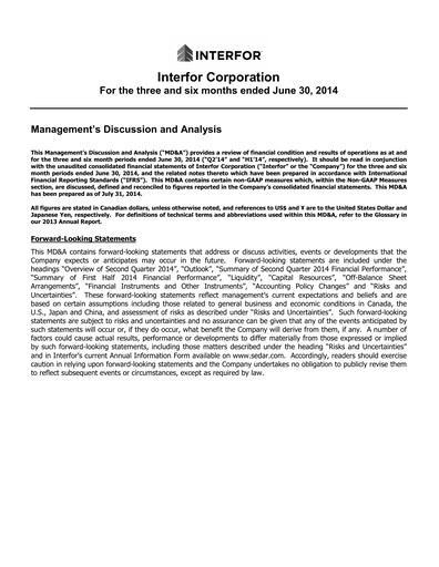 Thumbnail Interfor Quarterly Report 2014-q2