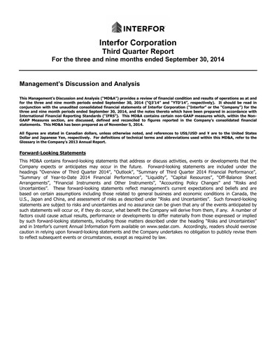 Thumbnail Interfor Quarterly Report 2014-q3