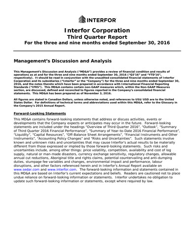Thumbnail Interfor Quarterly Report 2016-q3