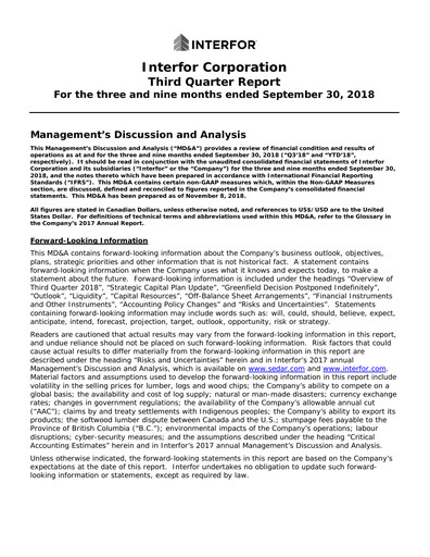 Thumbnail Interfor Quarterly Report 2018-q3