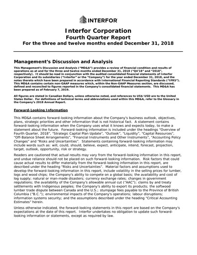 Thumbnail Interfor Quarterly Report 2018-q4