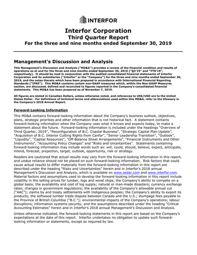 Thumbnail Interfor Quarterly Report 2019-q3
