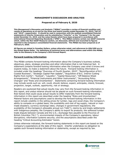 Thumbnail Interfor Quarterly Report 2019-q4