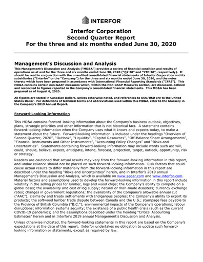 Thumbnail Interfor Quarterly Report 2020-q2