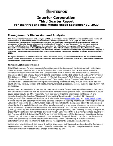 Thumbnail Interfor Quarterly Report 2020-q3