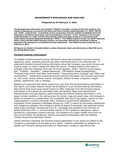 Thumbnail Interfor Quarterly Report 2020-q4
