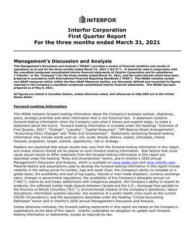Thumbnail Interfor Quarterly Report 2021-q1