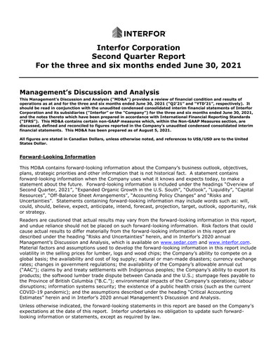 Thumbnail Interfor Quarterly Report 2021-q2