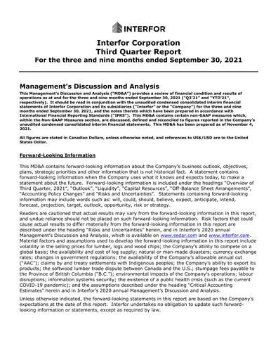 Thumbnail Interfor Quarterly Report 2021-q3
