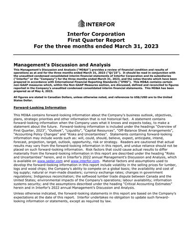 Thumbnail Interfor Quarterly Report 2023-q1