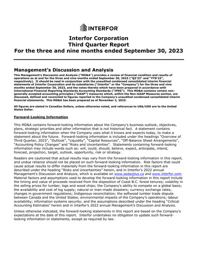 Thumbnail Interfor Quarterly Report 2023-q3