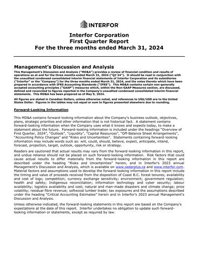 Thumbnail Interfor Quarterly Report 2024-q1
