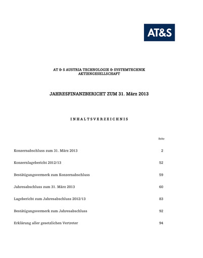 Thumbnail AT&S Austria Technologie & Systemtechnik Financial Report 2012-2013