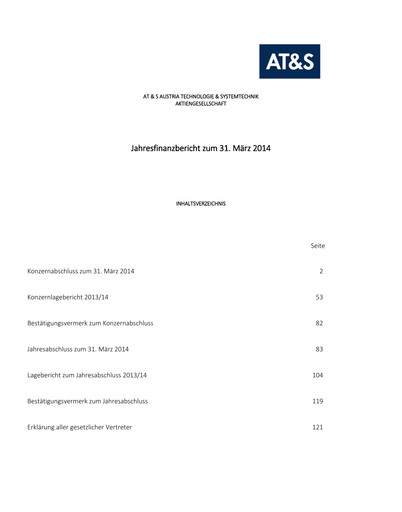 Thumbnail AT&S Austria Technologie & Systemtechnik Financial Report 2013-2014