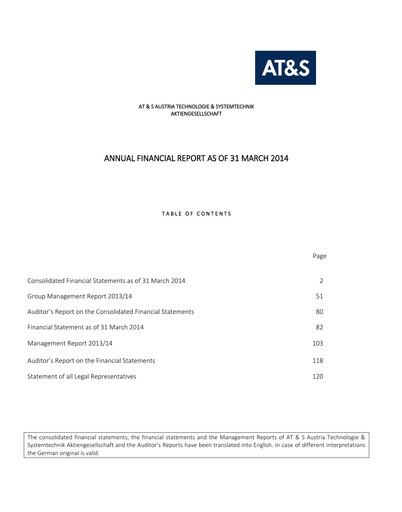 Thumbnail AT&S Austria Technologie & Systemtechnik Financial Report 2013-2014