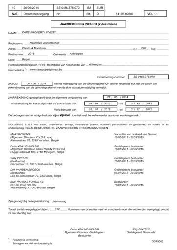Thumbnail Care Property Invest NV Financial Report 2013