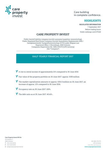Thumbnail Care Property Invest NV Half-year Report 2017-h1