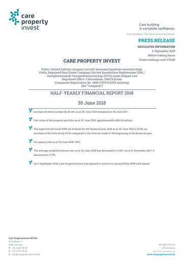 Thumbnail Care Property Invest NV Half-year Report 2018-h1