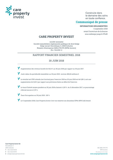 Thumbnail Care Property Invest NV Half-year Report 2018-h1