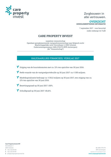 Thumbnail Care Property Invest NV Half-year Report 2017-h1