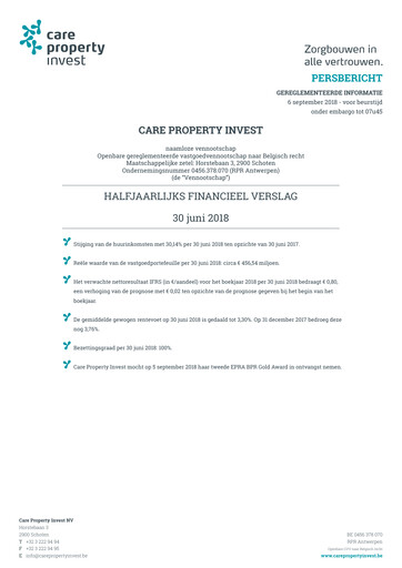Thumbnail Care Property Invest NV Half-year Report 2018-h1