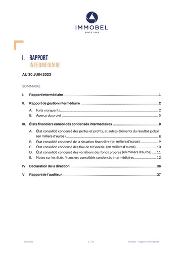 Miniature Immobel Rapport semestriel 2023-h1