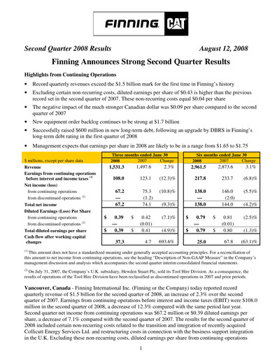 Thumbnail Finning Quarterly Report 2008-q2