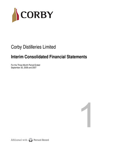 Miniature Corby Spirit and Wine Bilan financier 2009-q1