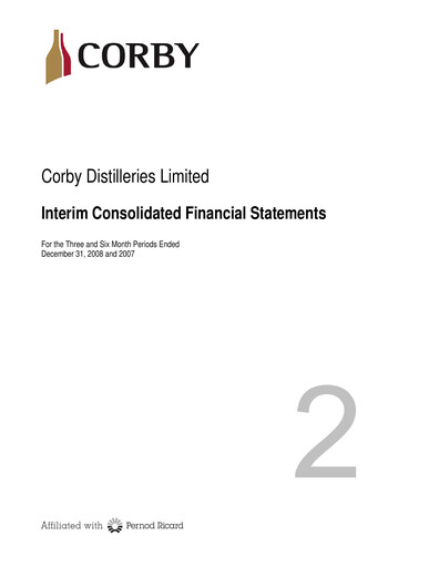 Miniature Corby Spirit and Wine Bilan financier 2009-q2