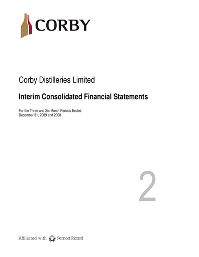 Miniature Corby Spirit and Wine Bilan financier 2010-q2