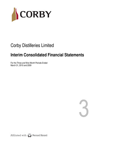Thumbnail Corby Spirit and Wine Financial Statement 2010-q3