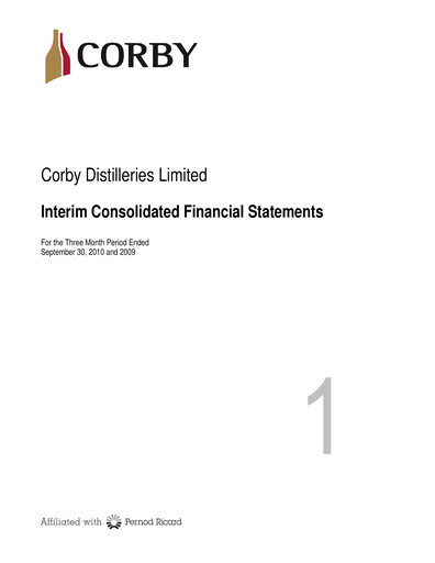 Miniature Corby Spirit and Wine Bilan financier 2011-q1