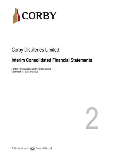 Miniature Corby Spirit and Wine Bilan financier 2011-q2