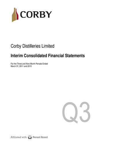 Thumbnail Corby Spirit and Wine Financial Statement 2011-q3