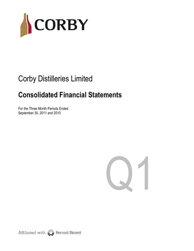 Miniature Corby Spirit and Wine Bilan financier 2012-q1