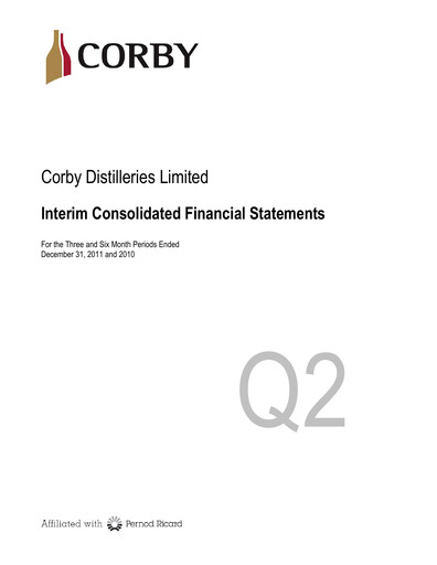 Miniature Corby Spirit and Wine Bilan financier 2012-q2